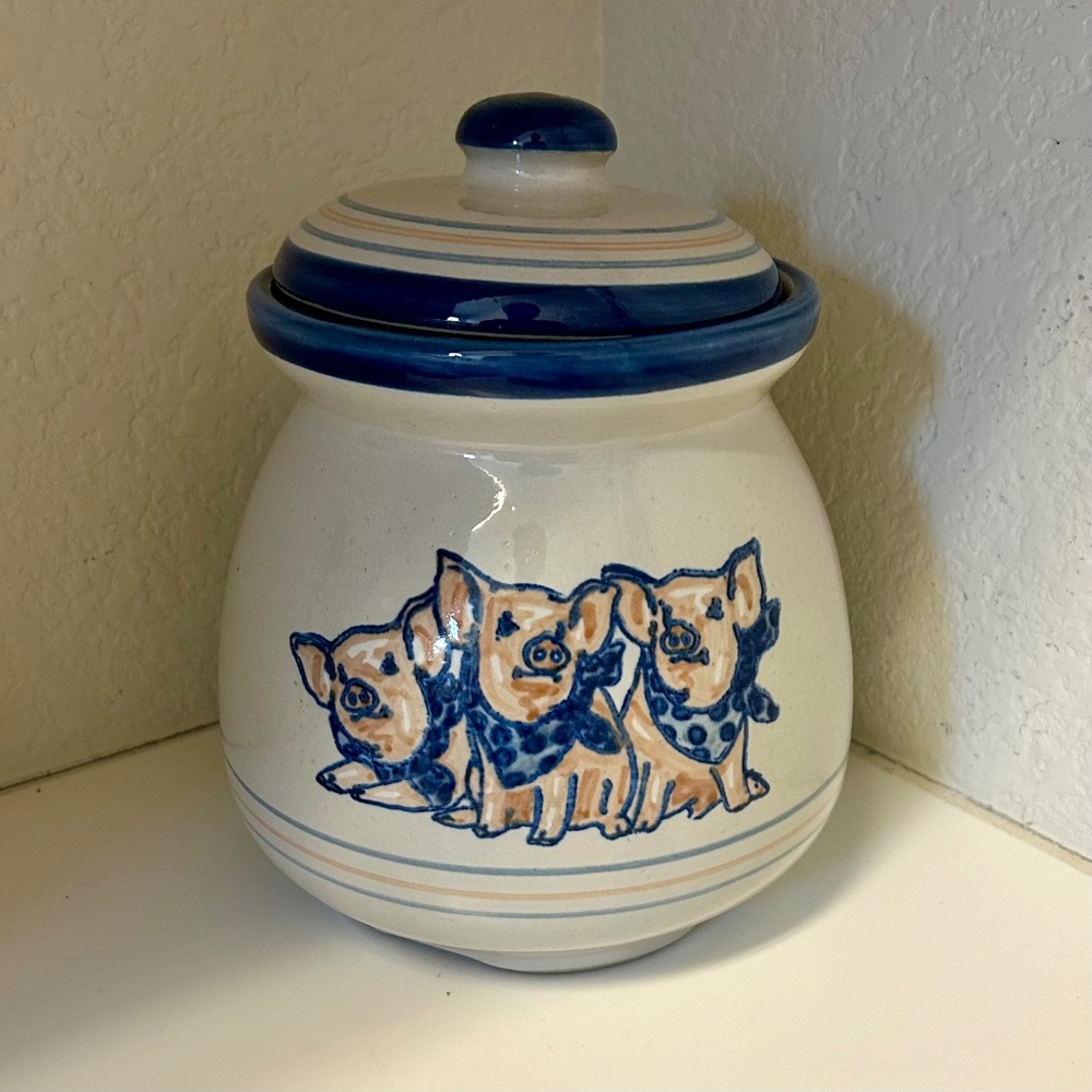Louisville Stoneware Pottery Vintage Rare Canister / Cookie Jar "Precious Pigs"